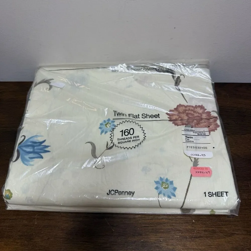 Vintage JC Penney Early spring Twin Flat Sheet. NOS Adeline 90s Granny Cottage